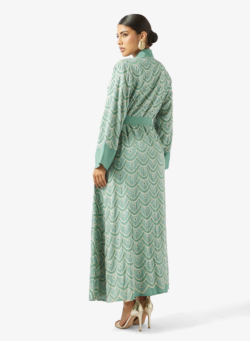 Khizana Monochrome Printed Abaya - Image 2
